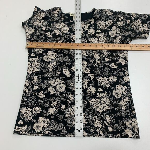 Eddie Bauer Shirt Womens S Small Black Beige Floral Short Sleeve Crew Stretch - Picture 6 of 12